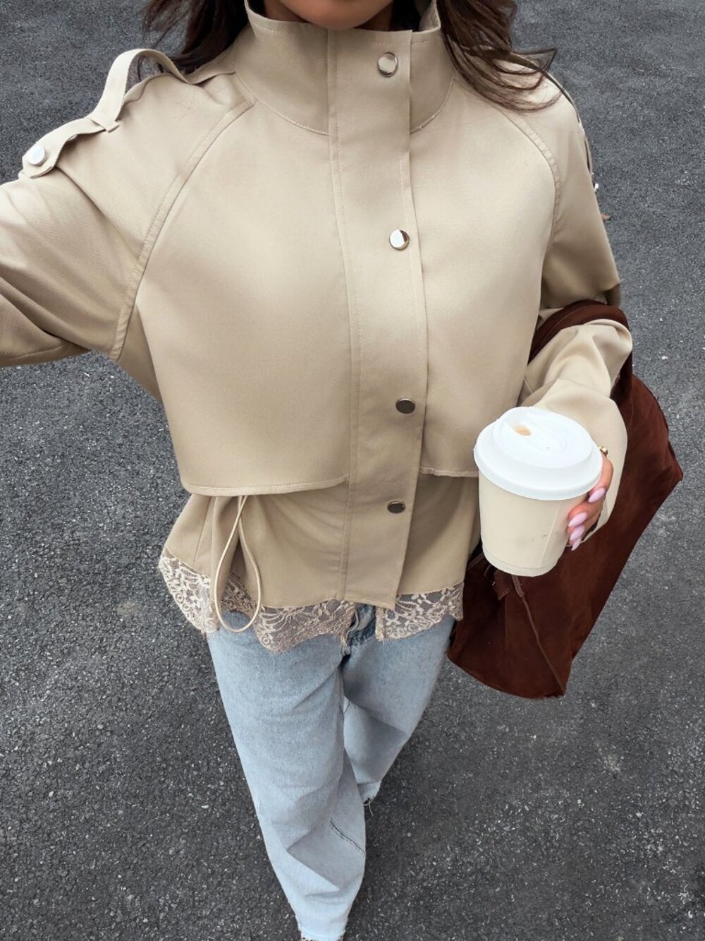 Apricot Casual Women's Chic Funnel Neck Short Trench Coat - Picture 10 of 10